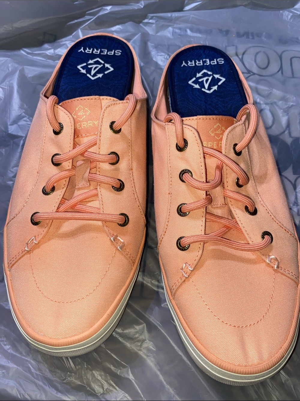 Sperry Women’s Peach Canvas Lace-Up Boat Shoes sz 10 med